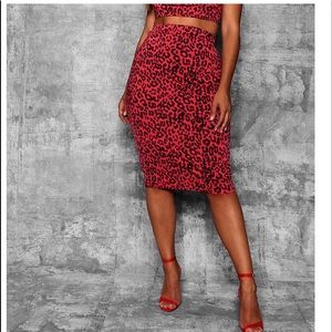 Plus Leopard Print Basic Midi Bodycon Skirt